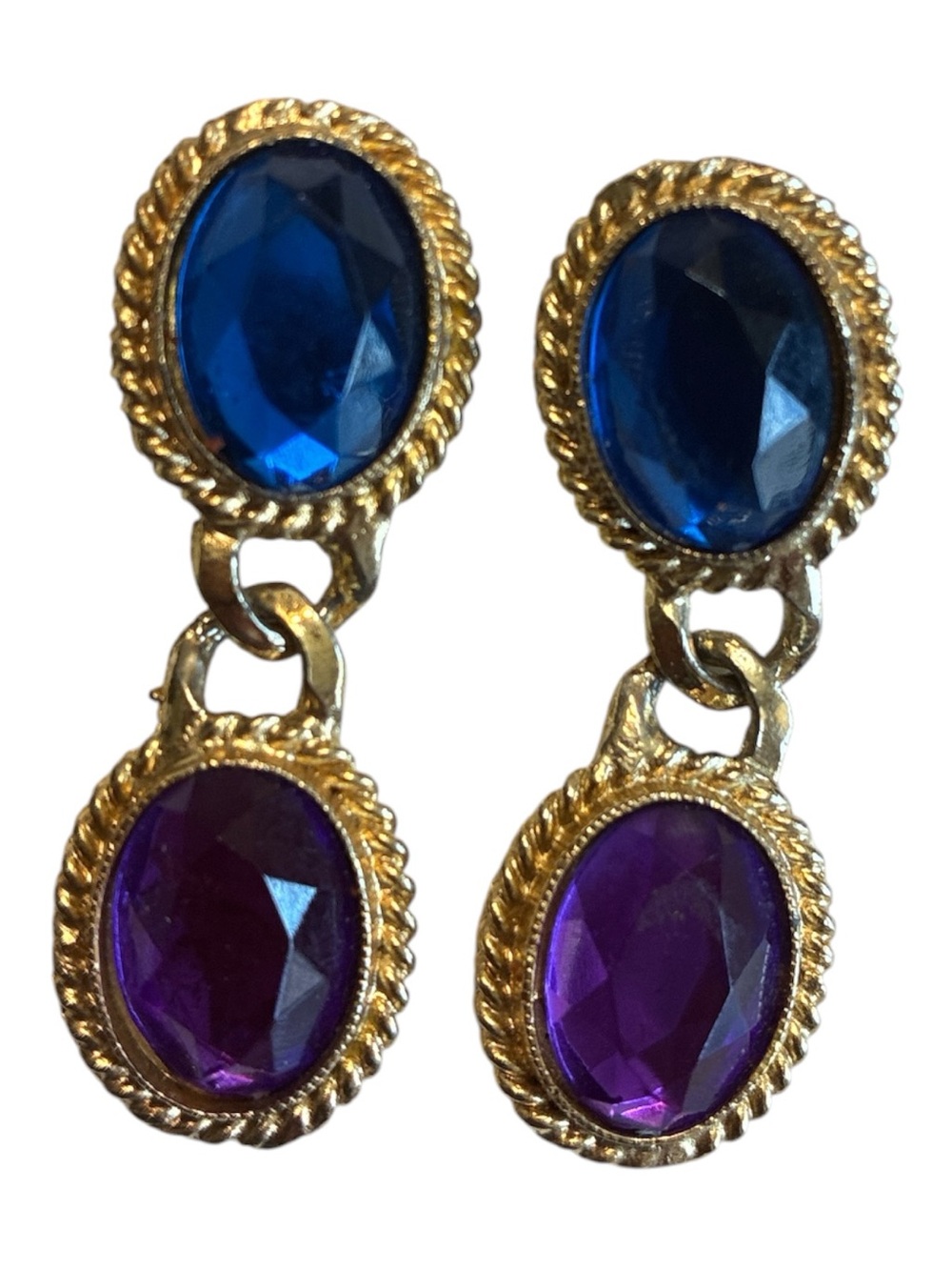 Gold-Tone Blue and Purple Double Drop Earrings